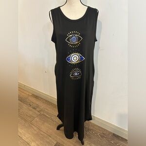 Black Backless Sleeveless Maxi Dress with Eye Motif.   R3